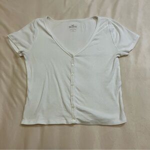 Hollister Gilly Hicks Ribbed Button Through V-Neck Top Size L